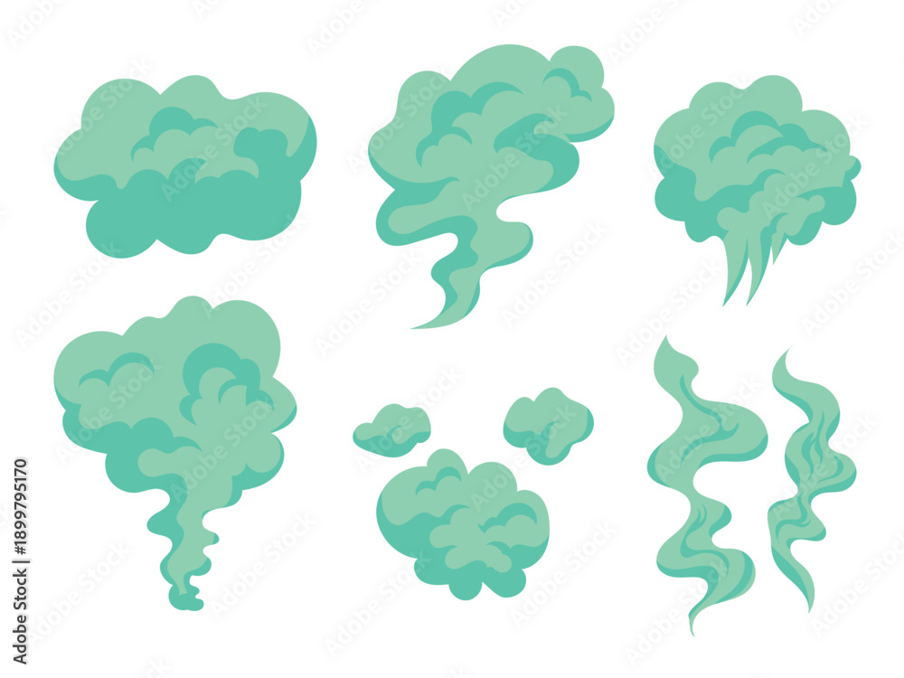 Obraz premium Green potion gas, chemical clouds, toxic smoke set