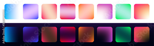 A set of glowing neon squares with purple and cyan gradients emits soft light. Perfect for posters, social media graphics, and digital compositions. PNG format.