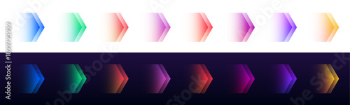 Neon arrow outlines glow in pink, blue, and purple with smooth gradient edges. Perfect for retro-style signs, UI elements, or social media graphics. PNG vector.