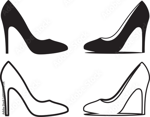 Minimalist high heel shoe icons set fashion footwear vector illustration