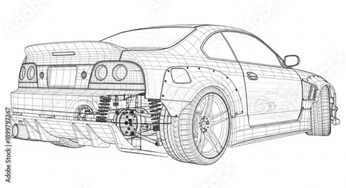 Detailed Blueprint Sketch of a Sports Car Rear View.