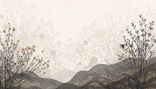 Art Depicting Nature With Lines and Patterns in a Creative Design Showing Pla...