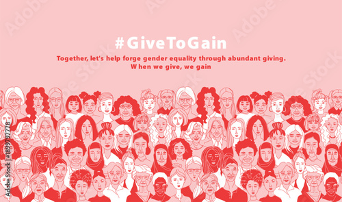 Give to Gain, International Women Day Equality Poster with Diverse Female Faces