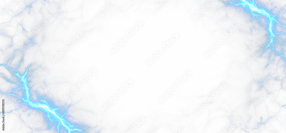 Fototapeta premium Electric Blue Lightning Bolt. Transparent Background Bright blue lightning bolt with electric sparks and glowing energy PNG effect. Perfect for use in digital art, graphic design, animations, games.