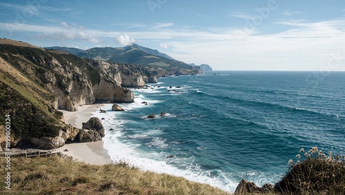 Coastline View With Cliffs and Waves Under a Clear Sky in a Seaside Location