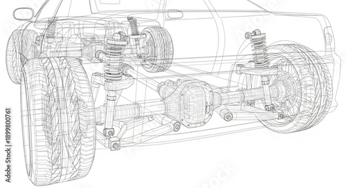 Detailed Car Engine Mechanical Blueprint Diagram.