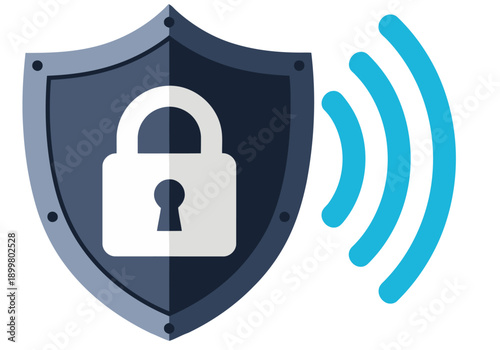 Secure data protection icon with a lock and sound waves. Modern, digital security concept. Clean, professional design. Ideal for tech and privacy themes.