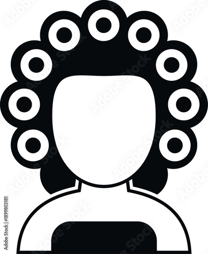 Woman icon wearing hair curlers creating a hairstyle