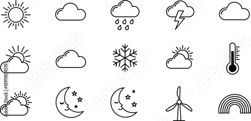 Collection of minimalist weather icons simple line art symbols for forecasting and climate perfect for web and app design