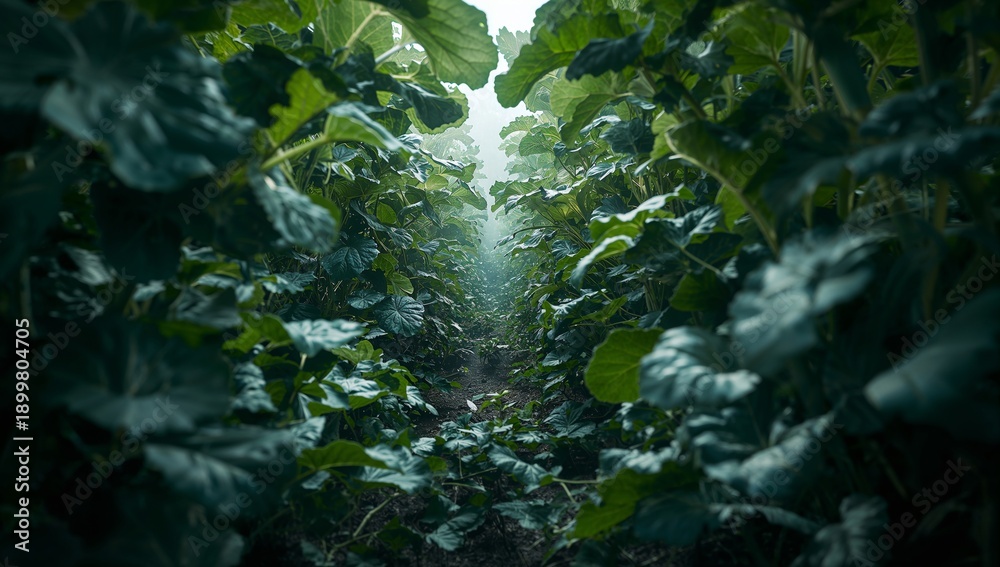 Naklejka premium Vineyard Rows Full of Green Leaves in a Bright Light During Daytime
