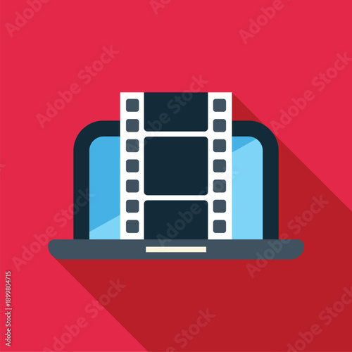 Laptop showing a film strip representing online video content and digital entertainment