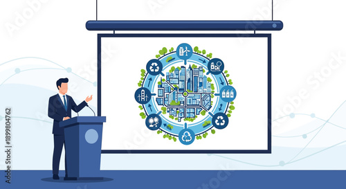 Sustainability presentation showcasing green city development and circular economy