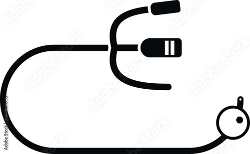 Bicycle handlebars, bell, and brake lever forming a simple black and white vector outline