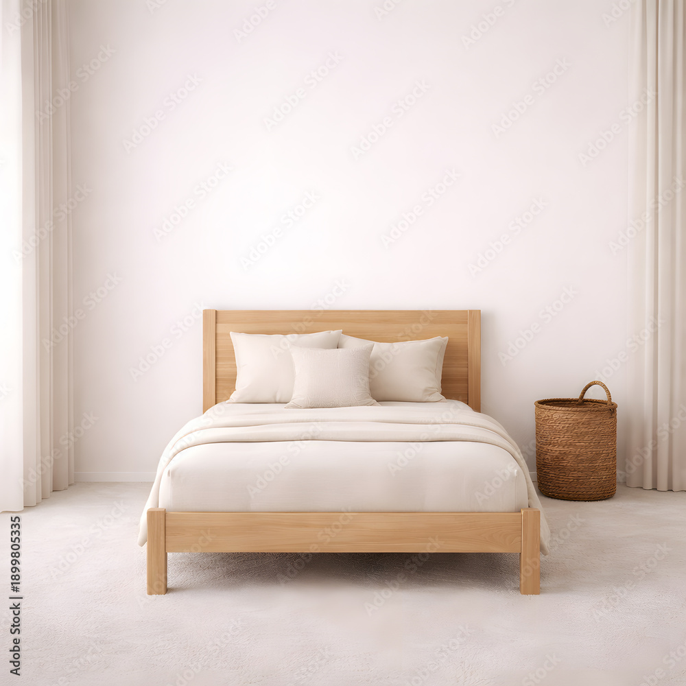 Fototapeta premium Blank White Bedroom Interior Scenes with Soft Natural Light