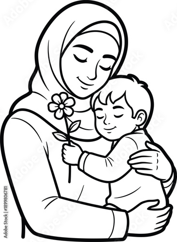 a tender moment is captured in this illustration of a mother wearing a hijab embracing her baby lovingly high quality professional