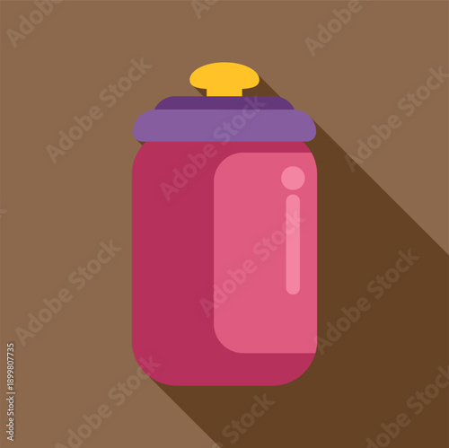 Pink sippy cup icon with long shadow on brown background