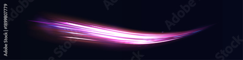 Neon pink ribbons twist along a city road, producing fast motion lines, glowing sparks, and vibrant energy trails.