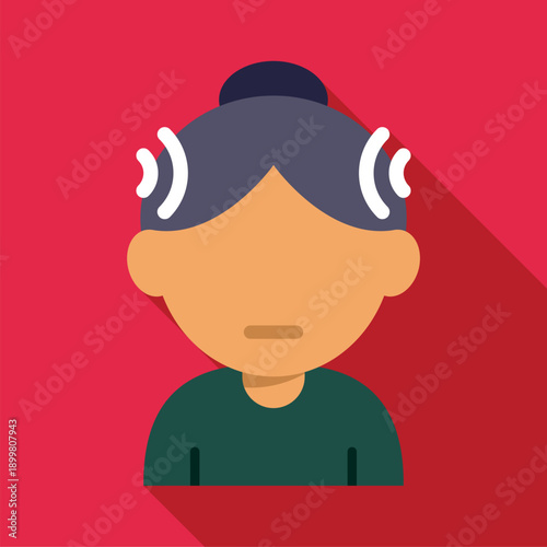 Woman feeling throbbing head pain or tinnitus sensation with flat design style