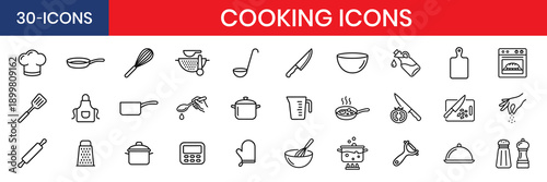 Cooking Kitchenware Chef Utensils Culinary Line Icons