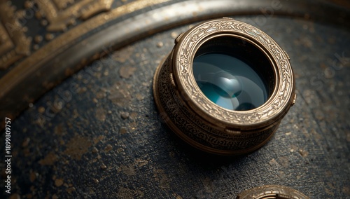 Old Brass Bell Placed on a Dark Wooden Surface in a Cozy Room