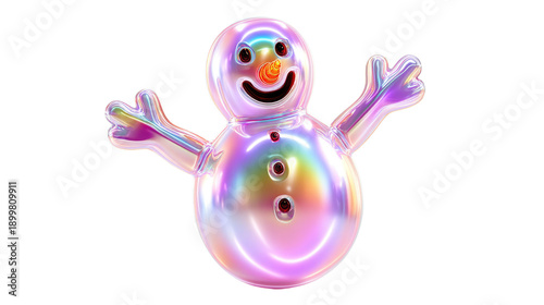 Bright and Cheerful Snowman Figurine with Colorful Shiny Surface, Perfect for Holiday Decorations and Winter Celebrations