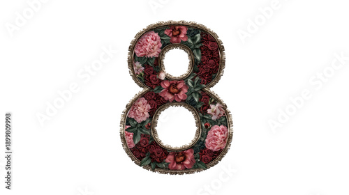 Floral Number Eight Design with Pink and Red Flowers Perfect for Celebrations, Birthdays, Invitations, and Creative Decor Ideas