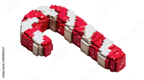 Colorful candy cane design made from plastic blocks in red and white, perfect for festive holiday decorations and creative crafts during celebration season