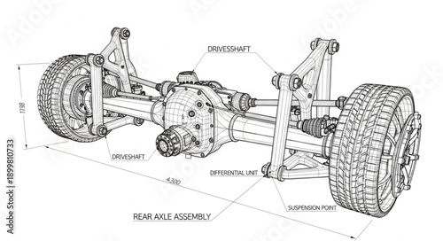 Detailed technical drawing of a heavy duty vehicle axle assembly.