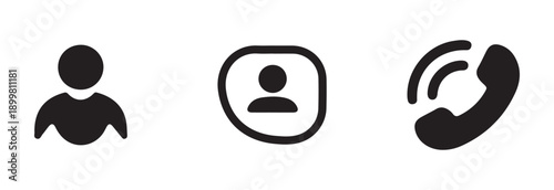 Simple user contact icon bust outline and outlined person inside circle with ringing telephone receiver