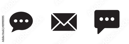 Speech bubble message icon closed envelope and square text box with ellipsis dots for chat feature