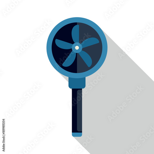 Handheld electric fan providing a refreshing breeze in flat illustration style