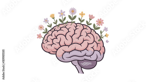 The blooming mind, a creative concept with floral embellishments.