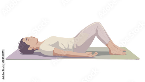 A person relaxing in a yoga pose.
