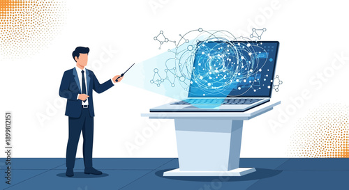 Innovative technology demonstration highlighting complex network connections on a laptop display