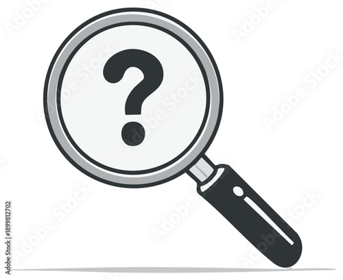 Magnifying glass with question mark inside symbolizing search for answers and mystery