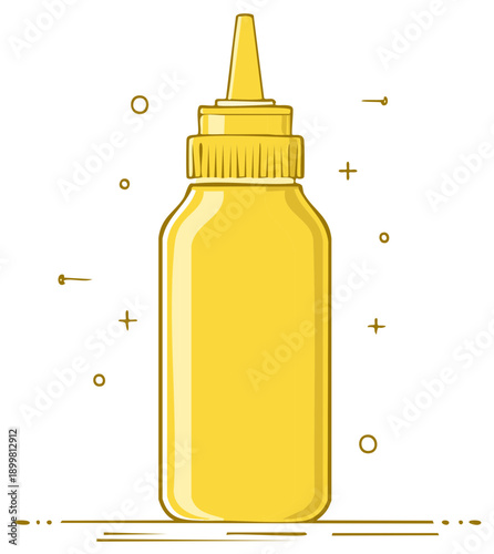 Yellow condiment squeeze bottle with nozzle and cap, a cartoon style vector illustration