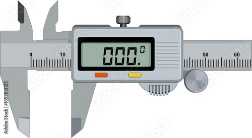 Foto Digital vernier caliper illustration showing precise electronic measurement for engineering, machining, quality control, and industrial inspection applications