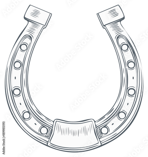 Detailed Vintage Horseshoe Illustration, Lucky Charm Symbol