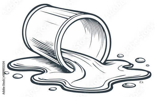 Spilled liquid from overturned container creates puddle effect illustration design art graphic