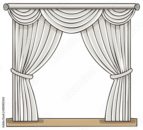 Elegant White Curtains with Swag Drape for Window Decor Illustration