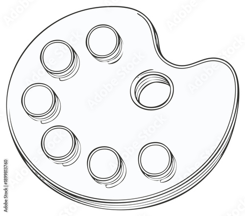 Artist's wooden paint palette with circular wells for holding colors and mixing paints