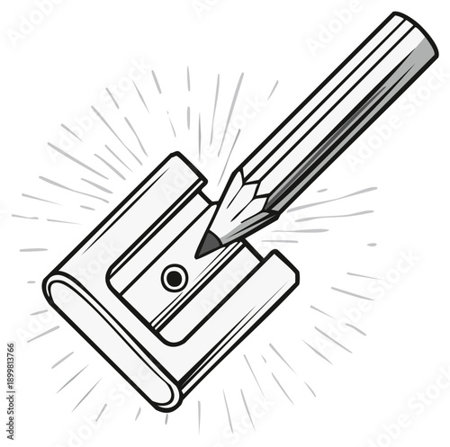 Classic pencil sharpener with a sharpened graphite pencil creating an artistic ray burst effect