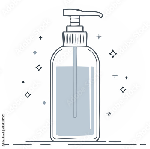 Sanitizer dispenser bottle with hand washing liquid, cleanliness concept