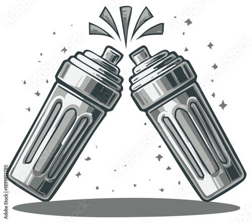 Clinking Cocktail Shakers Celebration, Bartender Equipment Illustration, Drink Preparation, Celebratory Toast