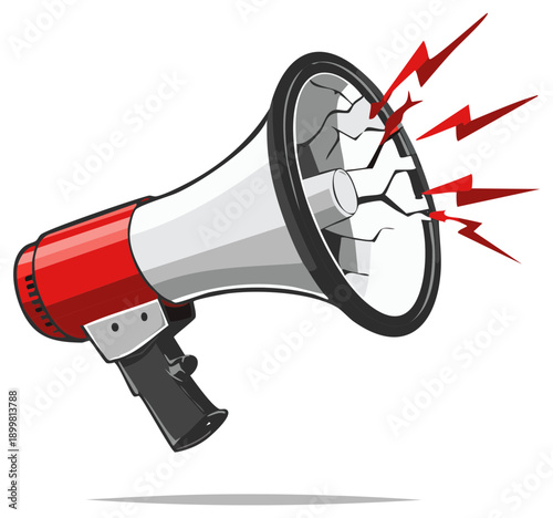 Megaphone Illustration with Red Details and Crack Effects for Loud Communication