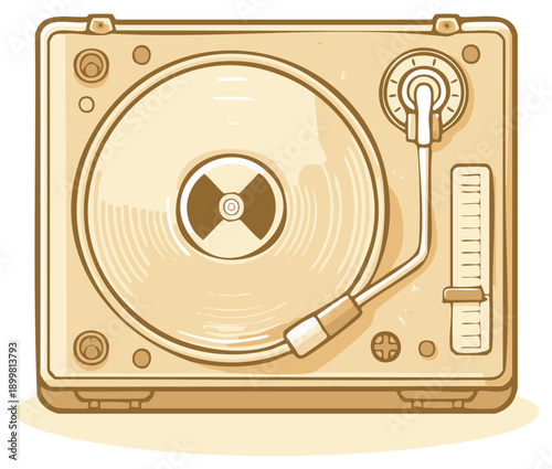 Vintage turntable illustration, retro audio device design