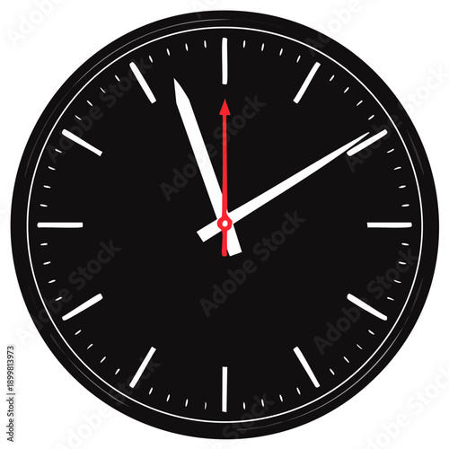 Simple Black Clock Face With Red Second Hand Showing The Time
