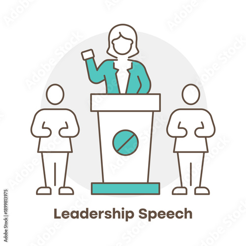 Leadership Speech Outline Icon – Public Speaker Podium Line Vector