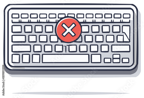 Faulty Keyboard with Broken Keys and a Red Cross Mark Signifying Error or Malfunction