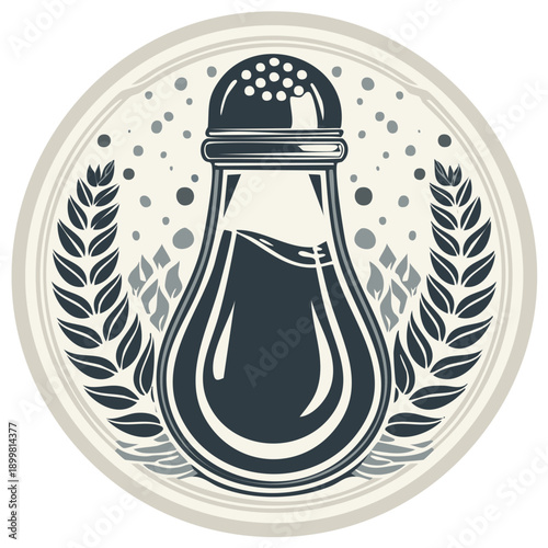 Vintage Style Salt Shaker Icon with Laurel Wreath for Logo and Design element